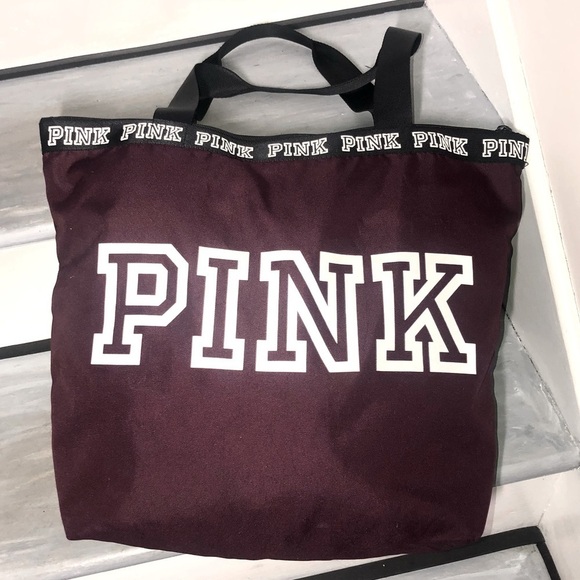 PINK Victoria's Secret Handbags - VS Pink Tote Bag burgundy and White Large